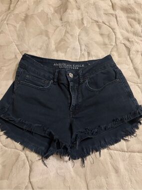 American Eagle Outfitters Dark Navy Frayed Hem Jean Shorts